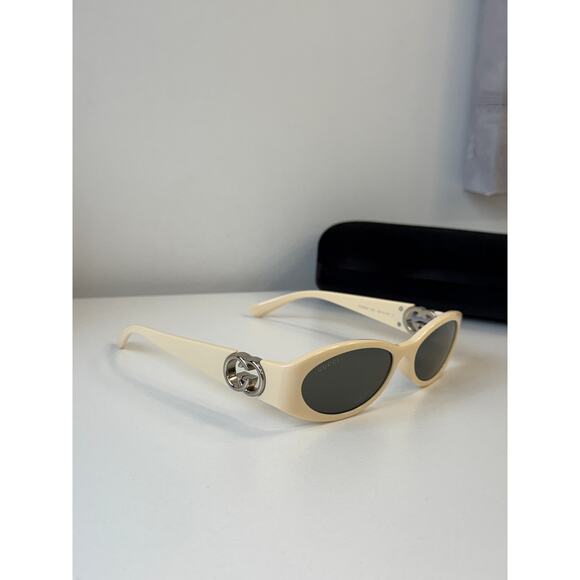 NEW Gucci GG1660S Ivory White Slim Oval Logo Sunglasses main image 4